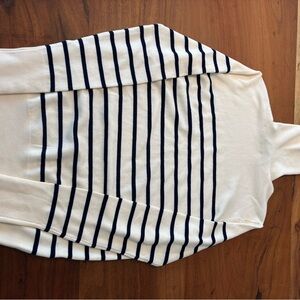 Zara Cream and Navy Stripe Knit Turtleneck with gold buttons